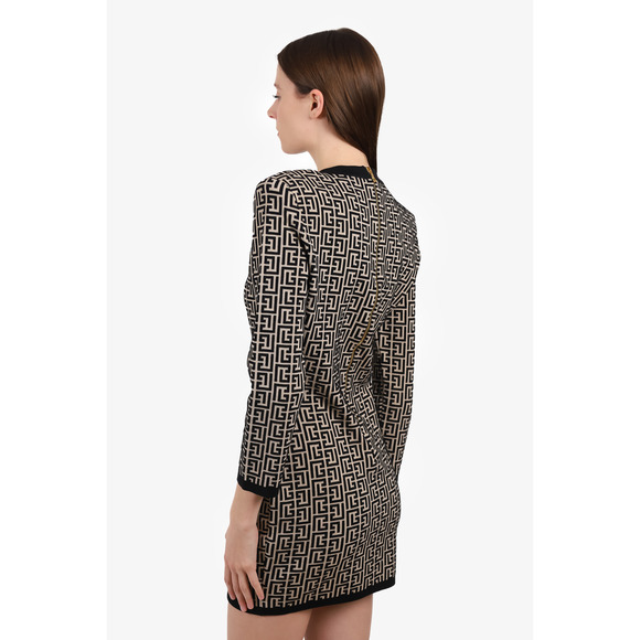 Balmain Black/Cream Wool Monogram Dress Size 42 - Picture 3 of 3